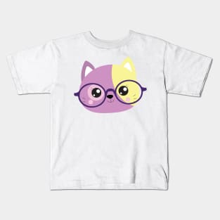 Purple and Yellow Hipster Cat Kids T-Shirt